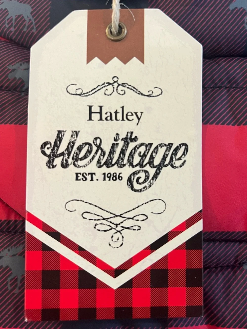 Hatley Heritage Boys Size 6 Buffalo Plaid Quilted Puffer Vest Moose NWT